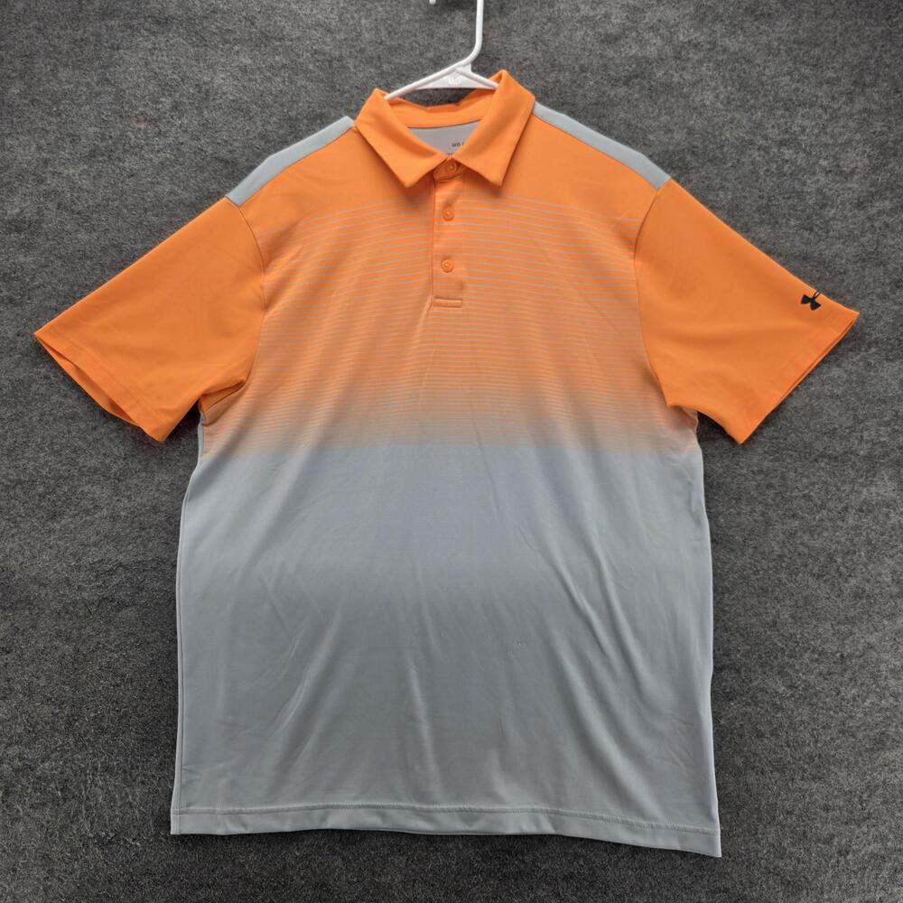 Under Armour Polo Shirt Mens M Orange Gray Polyester Moisture Wicking Tagless